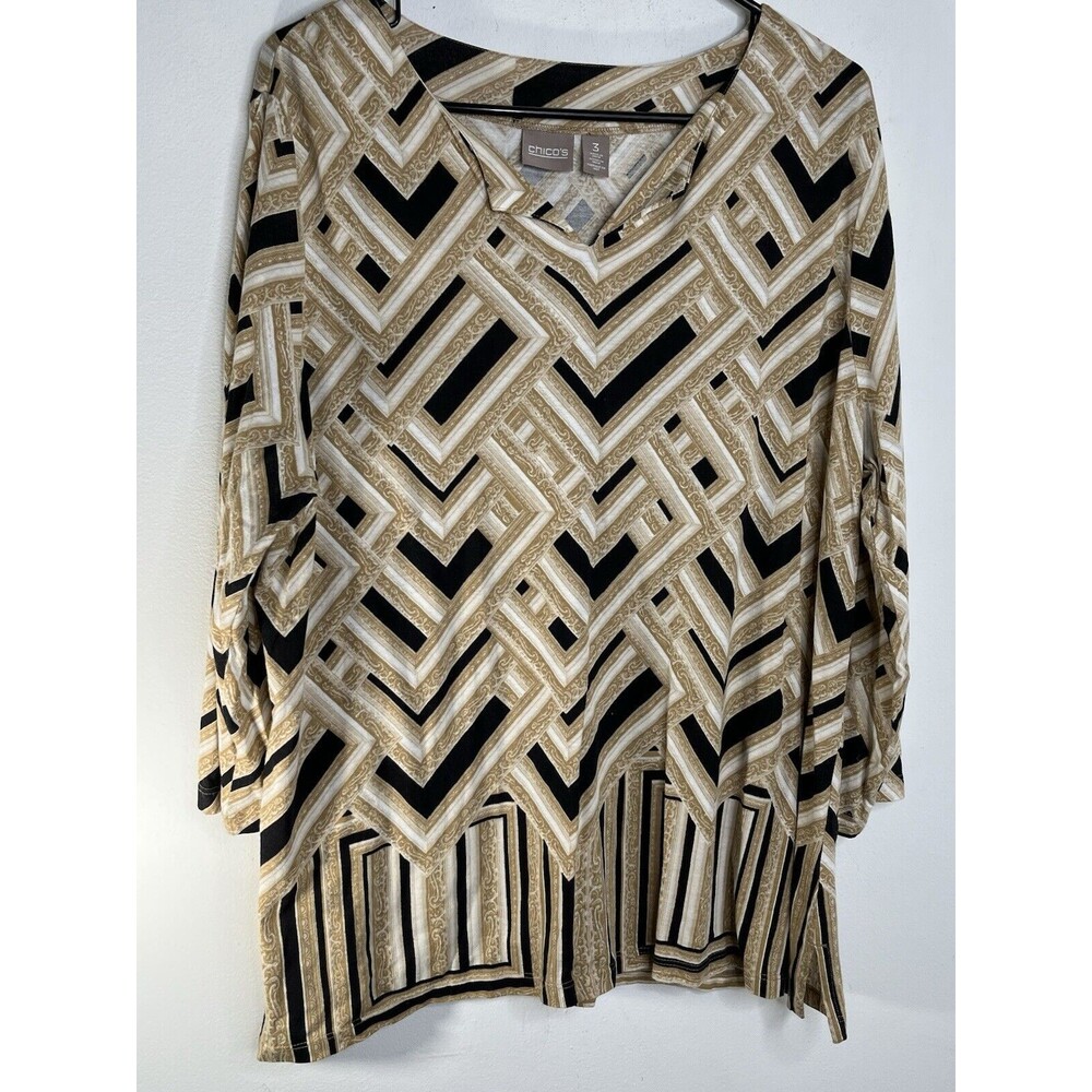 Chicos Art Scroll Print Top Blouse sz 3 / 16 18 E12
